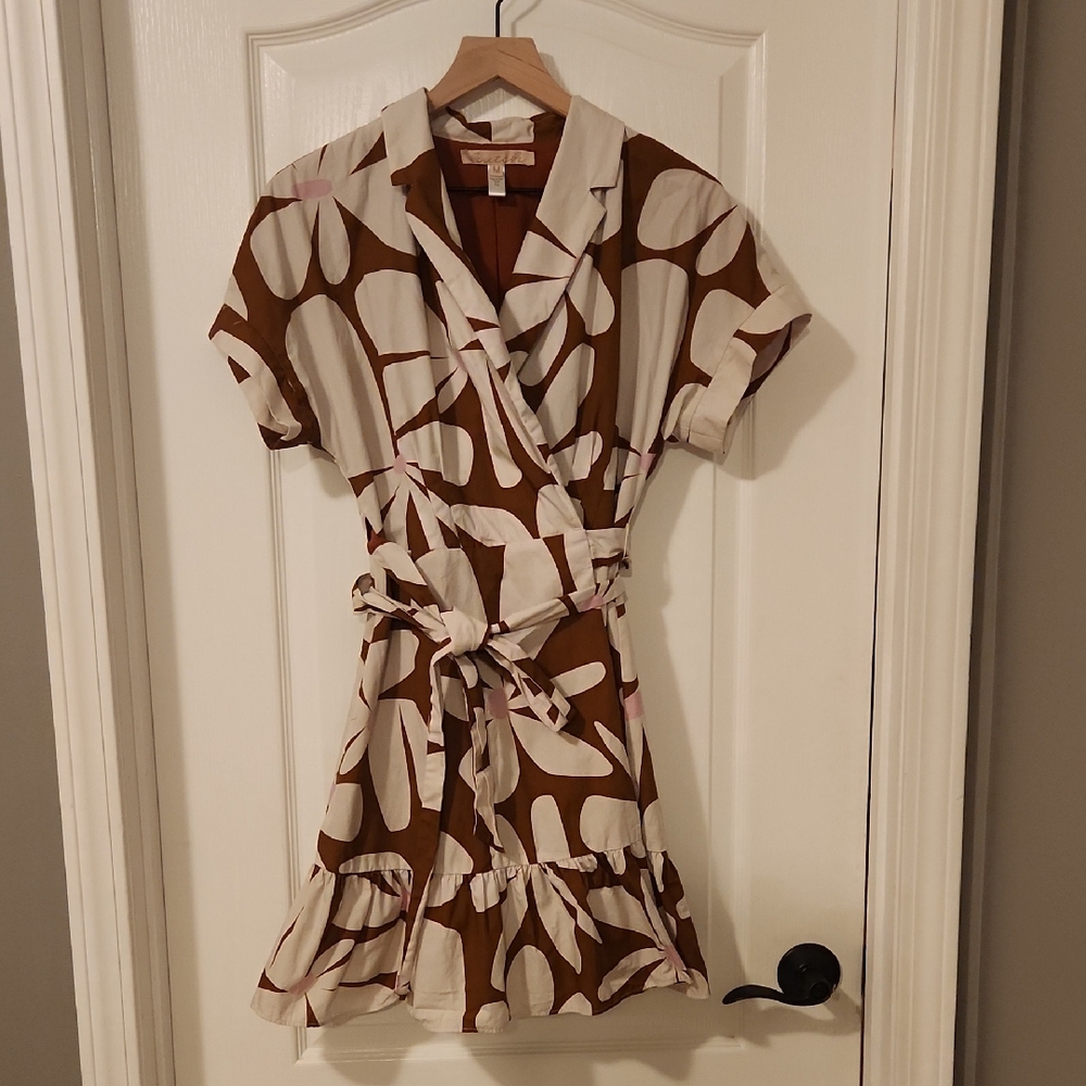 Brown and Cream Patterned Mini Dress